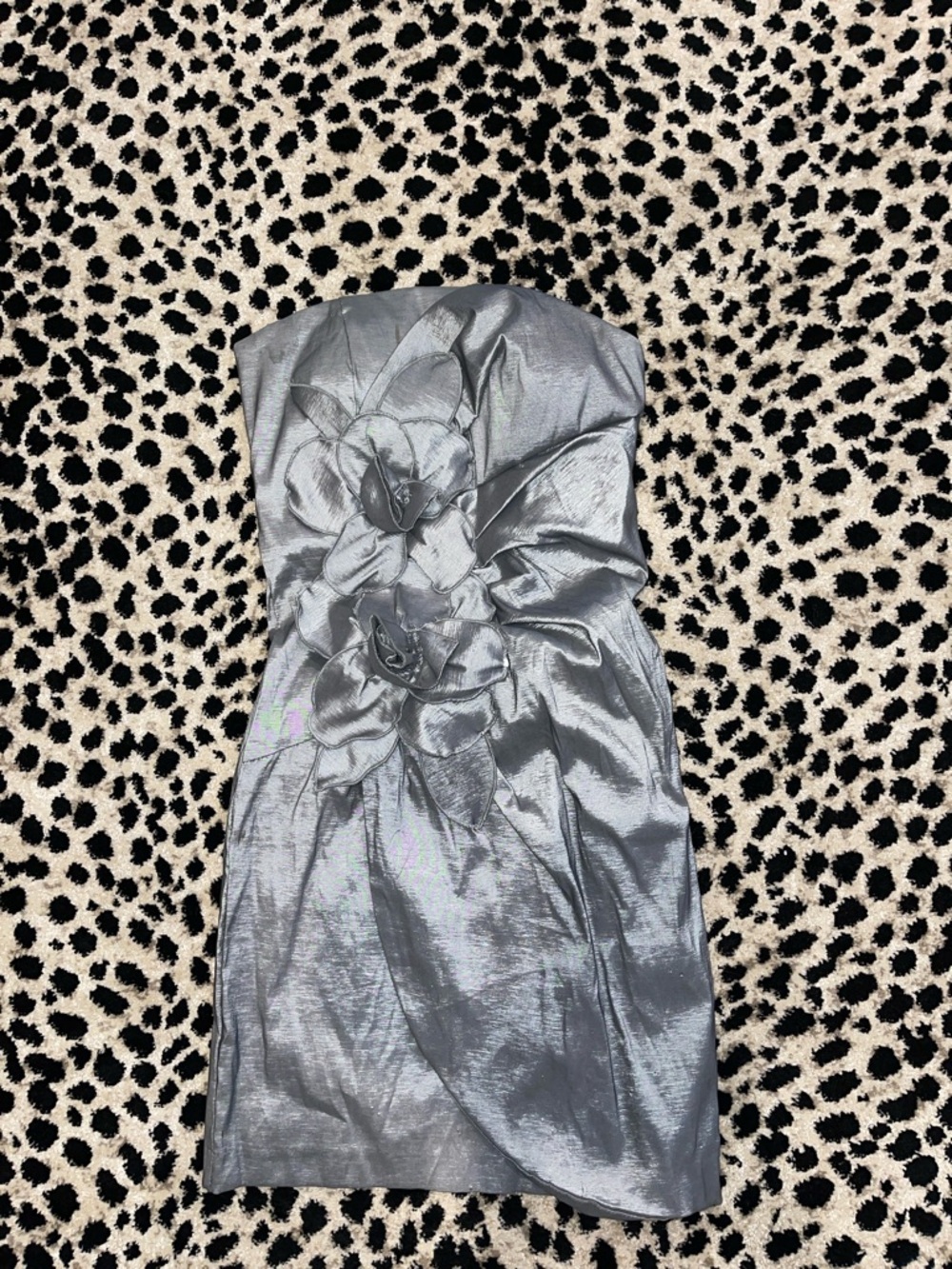 My Michelle Silver Strapless Floral Cocktail Dress
